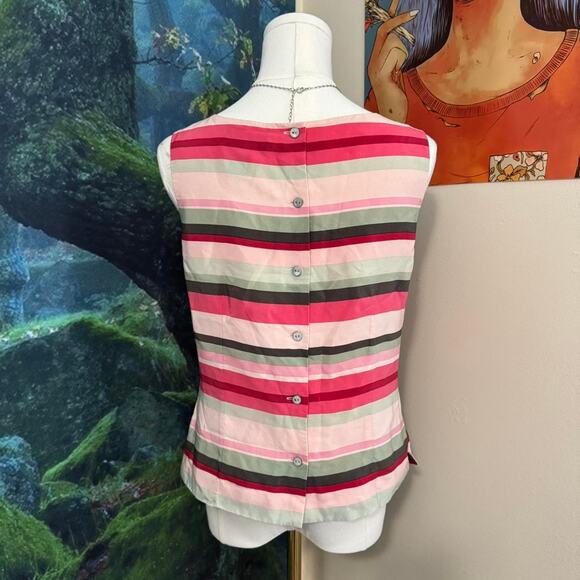 vintage striped silk sleeveless blouse retro preppy coquette top size 6p - Picture 3 of 8